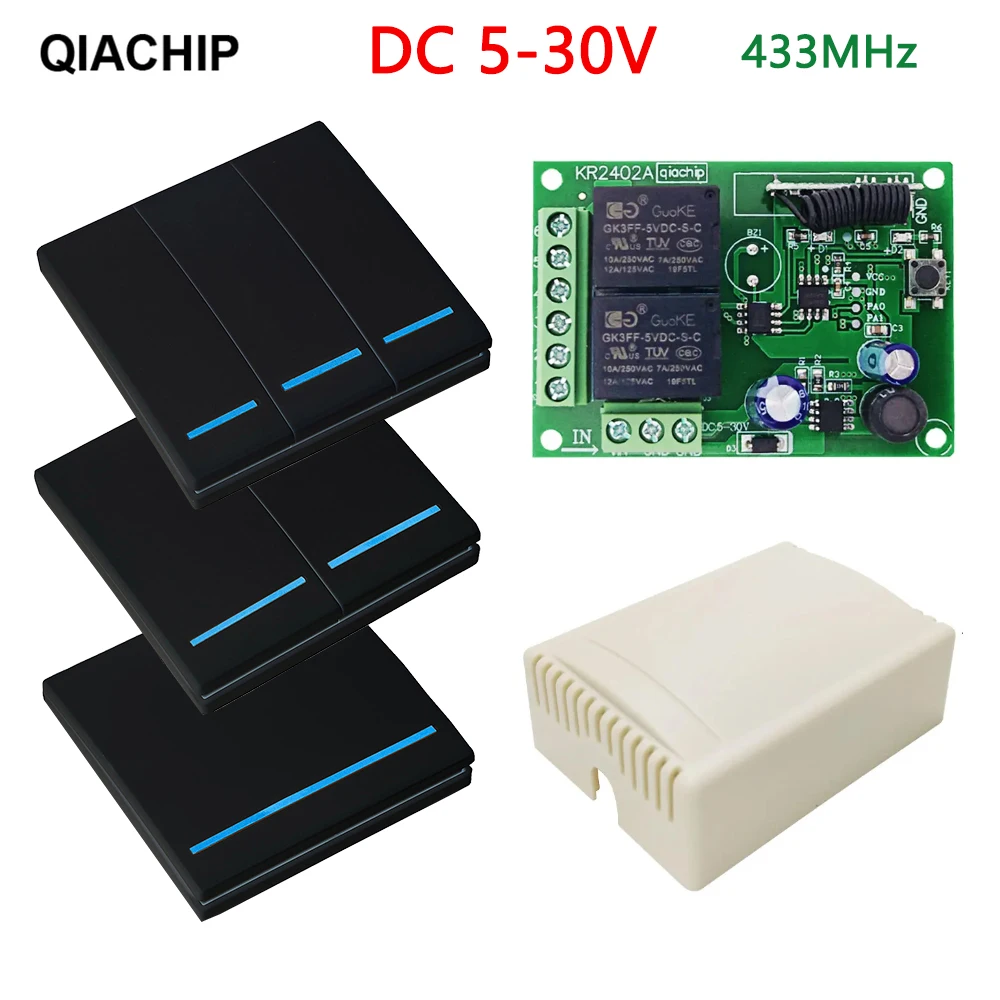 QIACHIP 433Mhz Przełącznik zdalnego sterowania RF DC 5V 12V 24V 48V Odbiornik 86 Panel ścienny 2 przyciski DIY Lampa do sypialni Bezprzewodowe