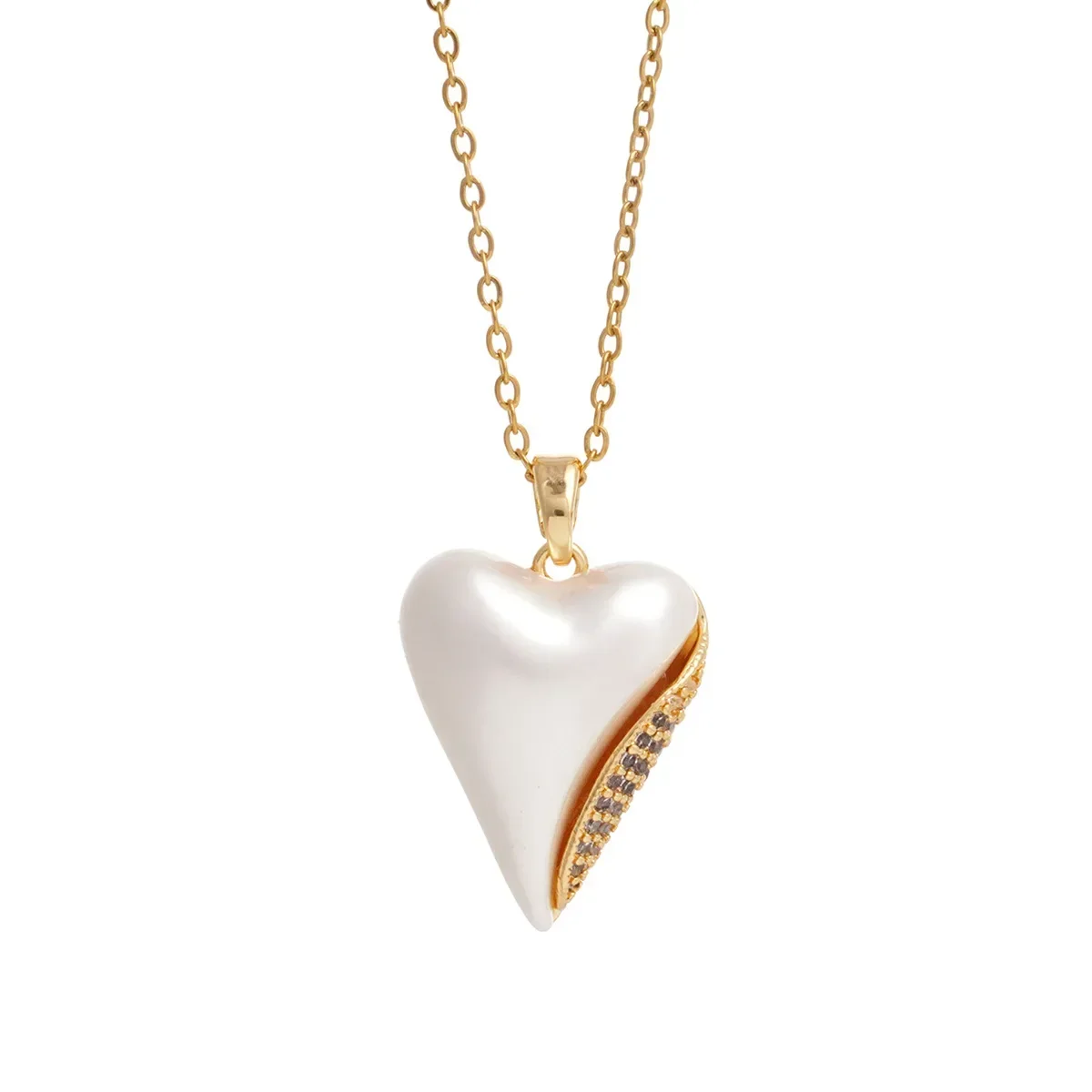 Creative 2 Sides Zircon Heart Pendant Necklaces for Women Girls Stainless Steel Chain Vintage Heart Jewelry Gifts for Friends