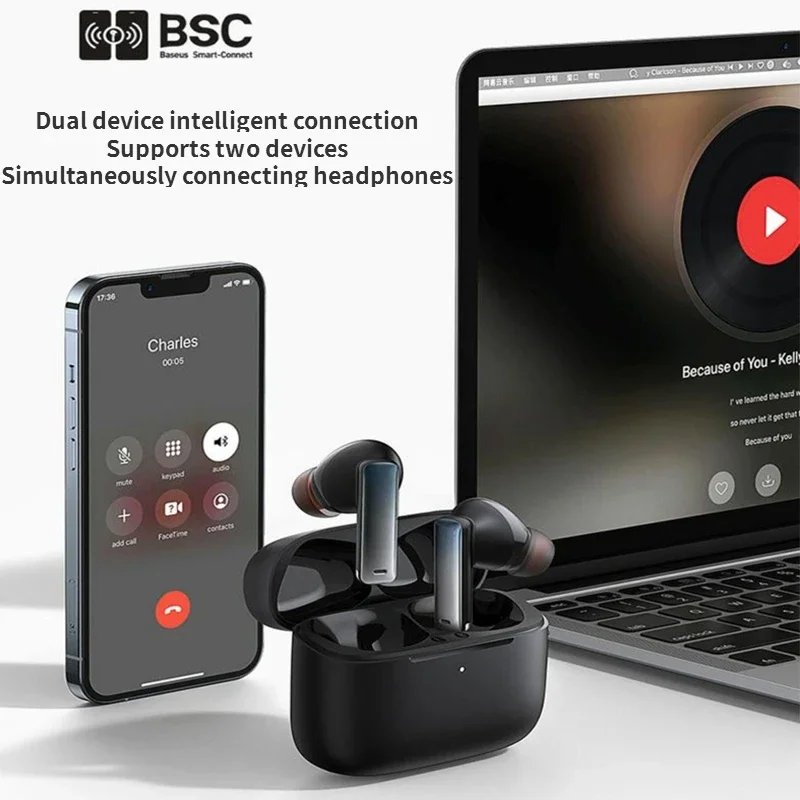 Baseus M2 Bluetooth 5.2 Earphone Noise Reduction Intelligent Dual Connection True Wireless Game Charging Headset Pc Accessories