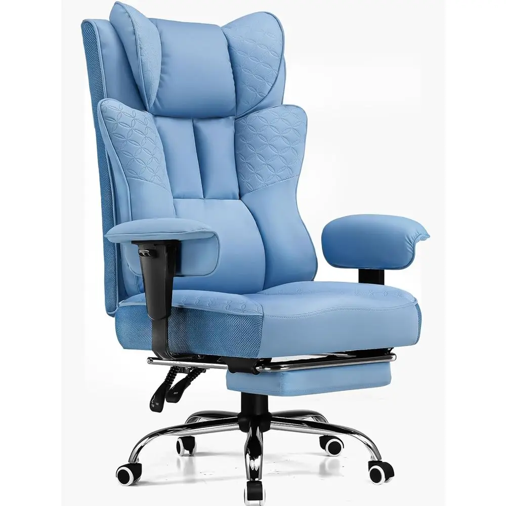 Ergonomic Wide Gaming Chair with Leather, Footrest, Recline, and Pillow Support