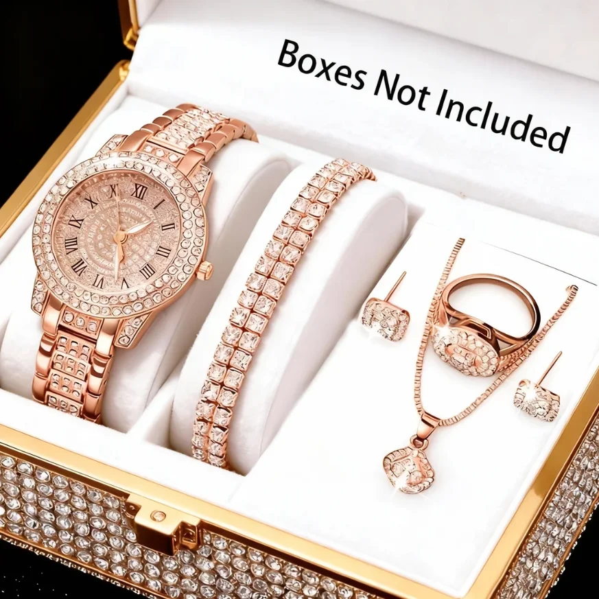 1PC/6PCS Elegant Ladies' Watch, Bracelet, Necklace, Earrings, Ring Set, Suitable for Various Occasions Ladies' Watches (No Box)
