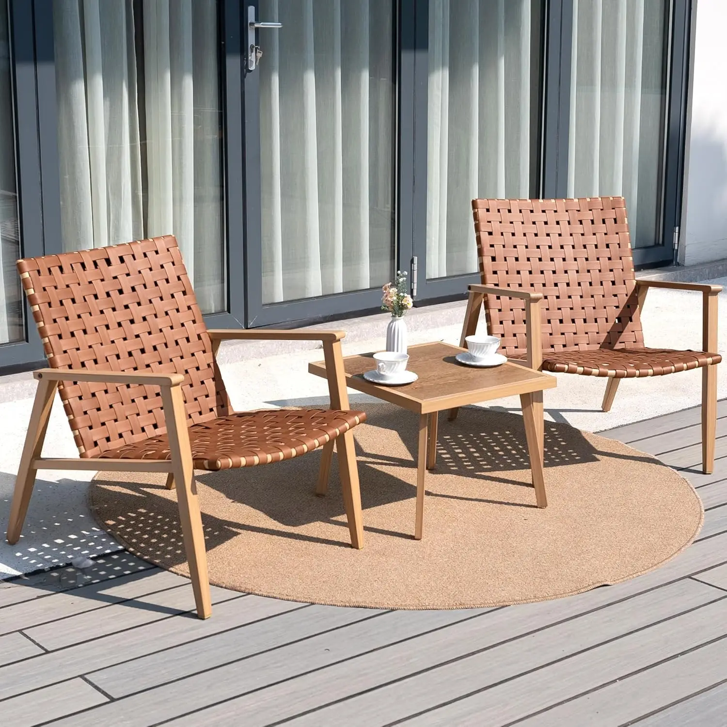 3 Piece Patio Bistro Set, Outdoor Conversation Chair Sets with Coffee Table, Patio Furniture Set for Porch Backyard, Customized