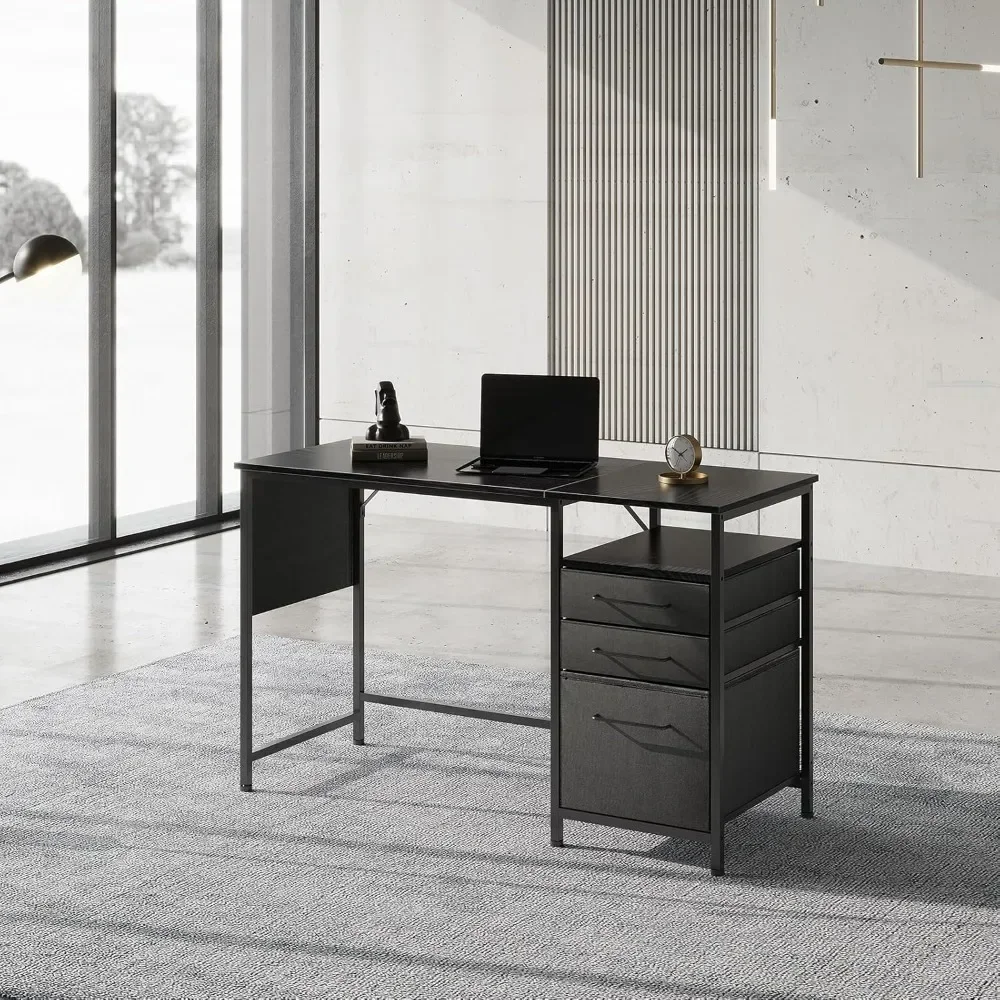 Writing Desk, Computer with Shelves, Writing with Storage, Small Office  with Metal Frame, Writing Desk