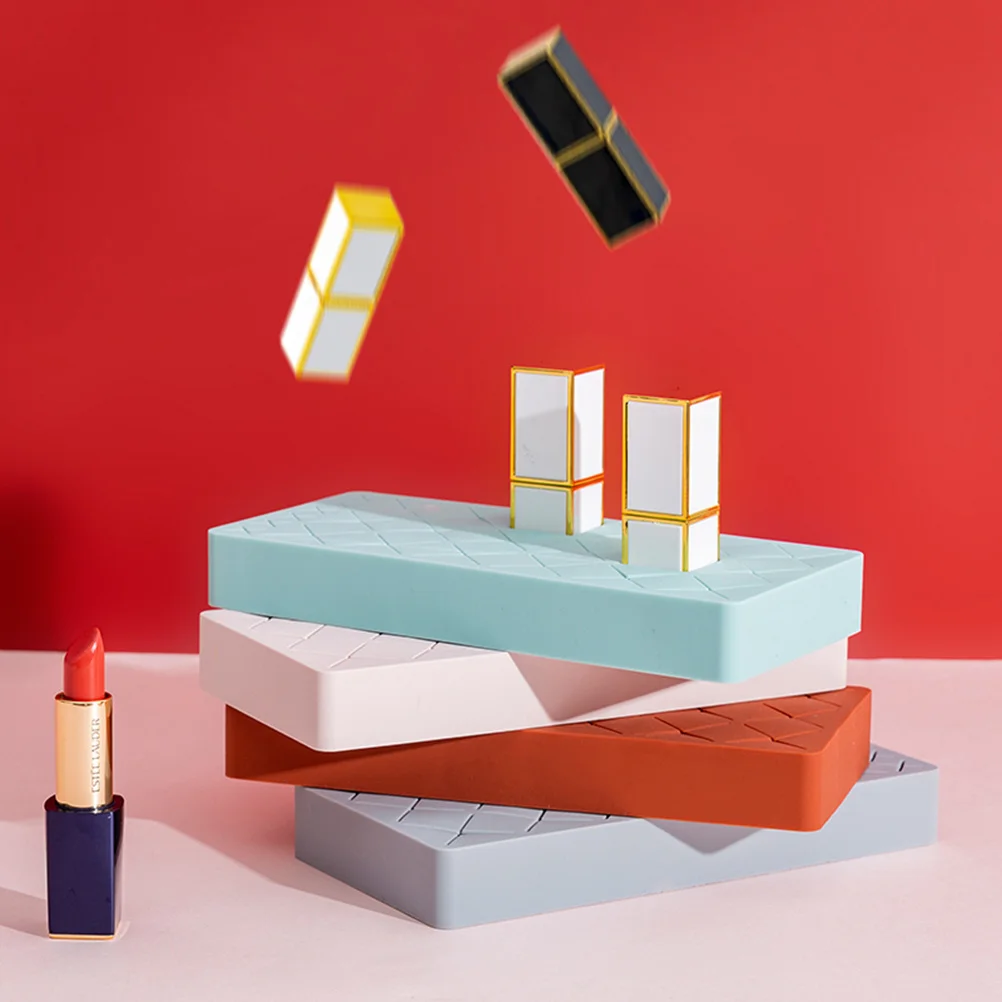 Silicone Lipstick Storage Rack Grey Durable Desktop Organizer Multi-Slot Lipstick Holder Eyebrow Pencil Holder Makeup Brush Rack