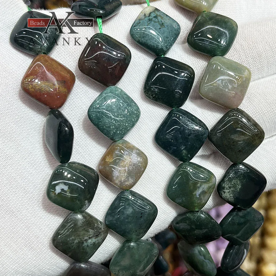 Natural Stone Marine Agate Oblique Square Shape Loose Beads Jewelry Making DIY Necklace Bracelet Accessory 15''15mm