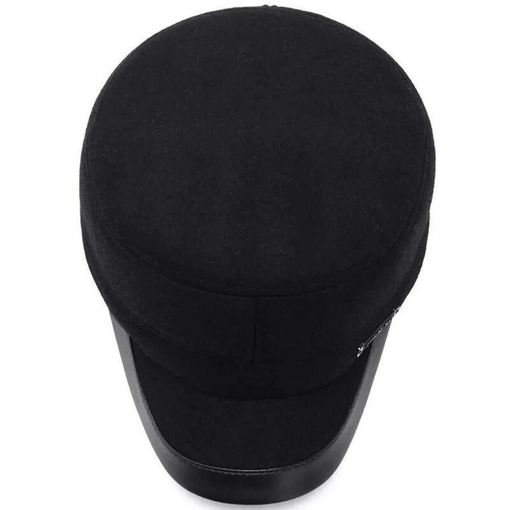 Casquette de baseball en peluche pour homme, chapeau haut de forme plat, casquette à visière, bord en cuir anti-froid, doux, polyvalent, épais, froid, extérieur