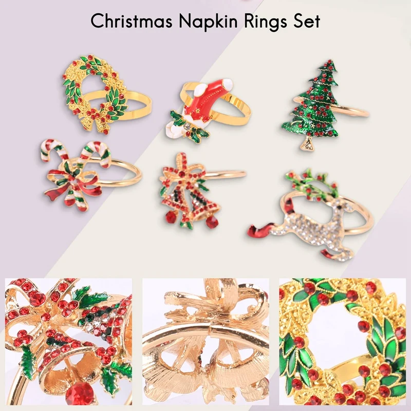 Christmas Napkin Rings Sets Of 6 Pcs, Gold Napkin Ring Holders Metal Dinner Tables Rings For Christmas Weddings Banquet image 6
