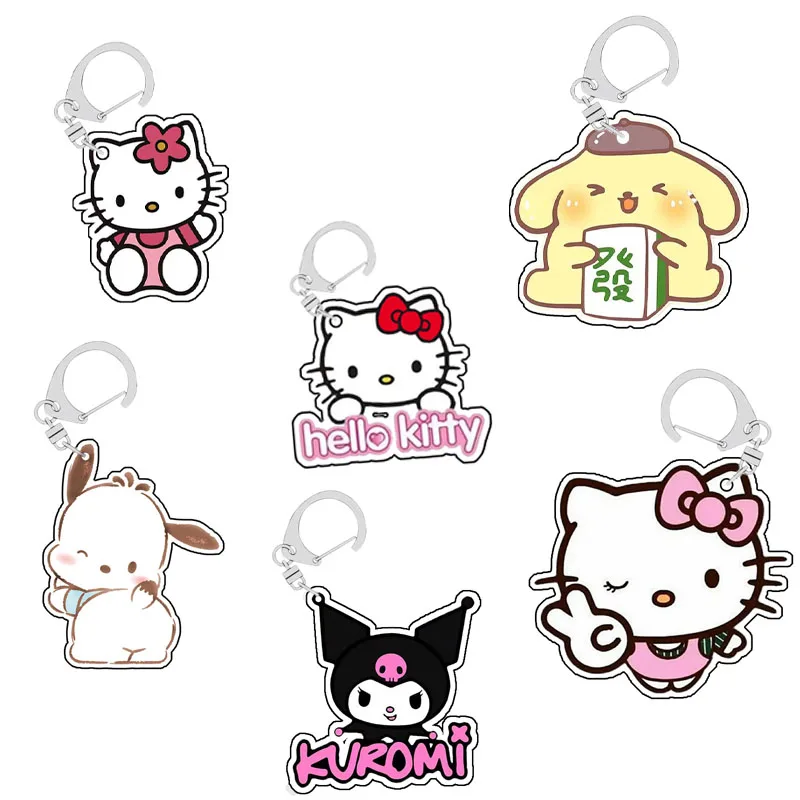 Hello Kitty Pendant Anime Sanrios Kuromi Cartoon Acrylic Keychain Cute Mobile Phone Accessories Student School Bag Pendant Gift