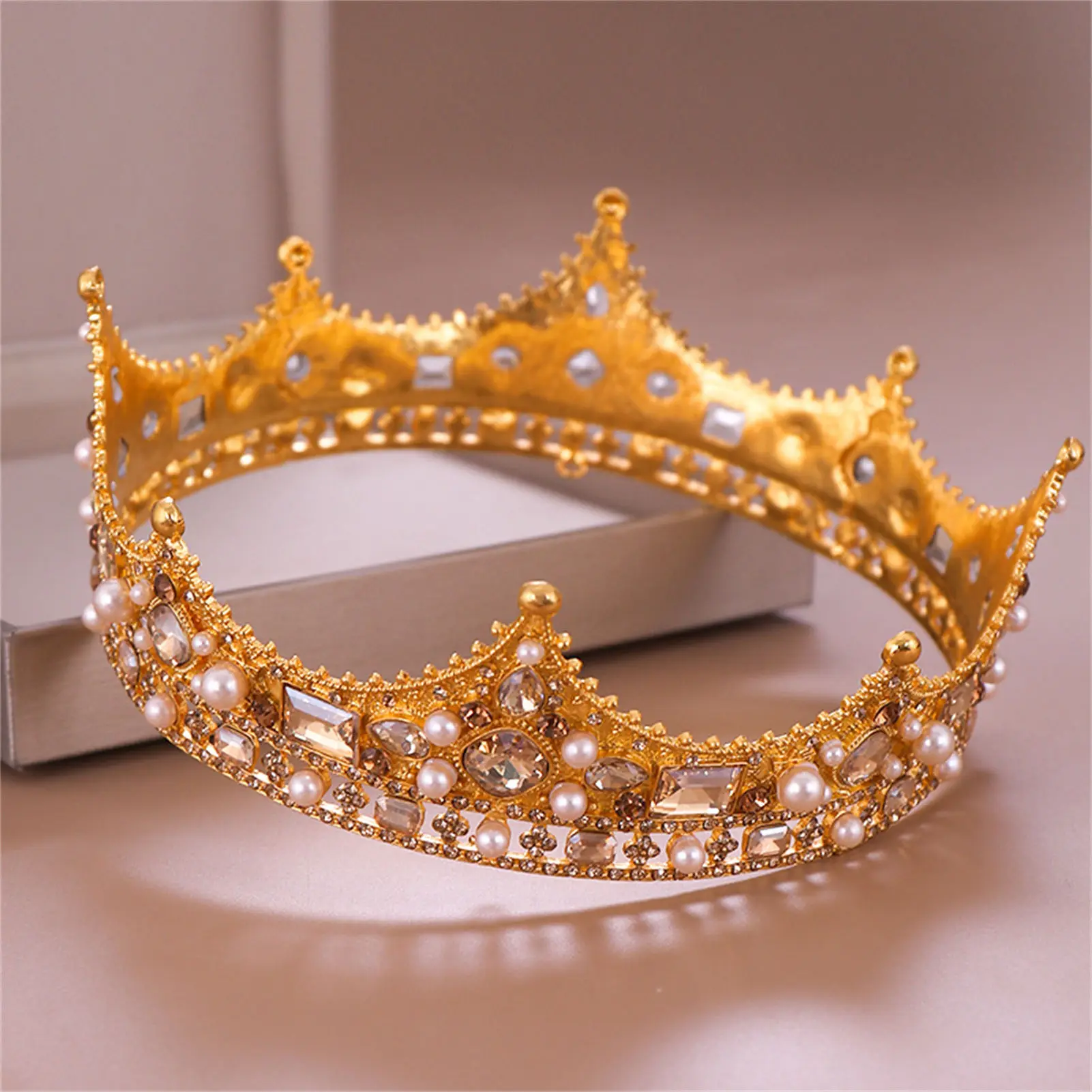 Baroque Headbands Full Round Tiaras and Crowns Bride Headdresses Gold/Silver Color Alloy King Crown Bridal Wedding Hair Jewelry