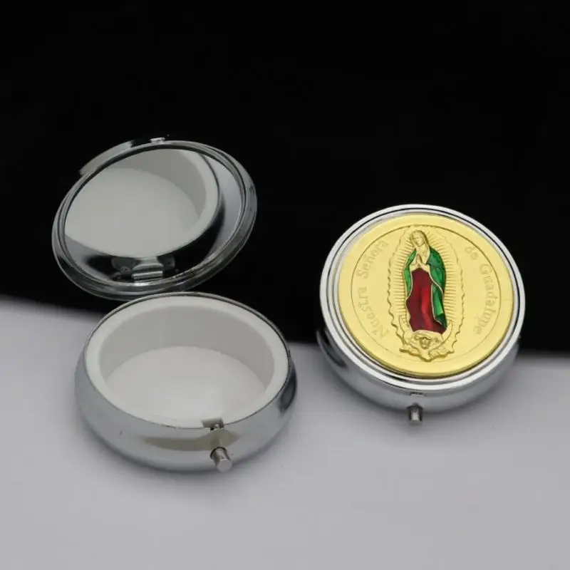 

E8BD Compactly Metal Prayer Religious Jewelry Case Featurings Builts In Mirror