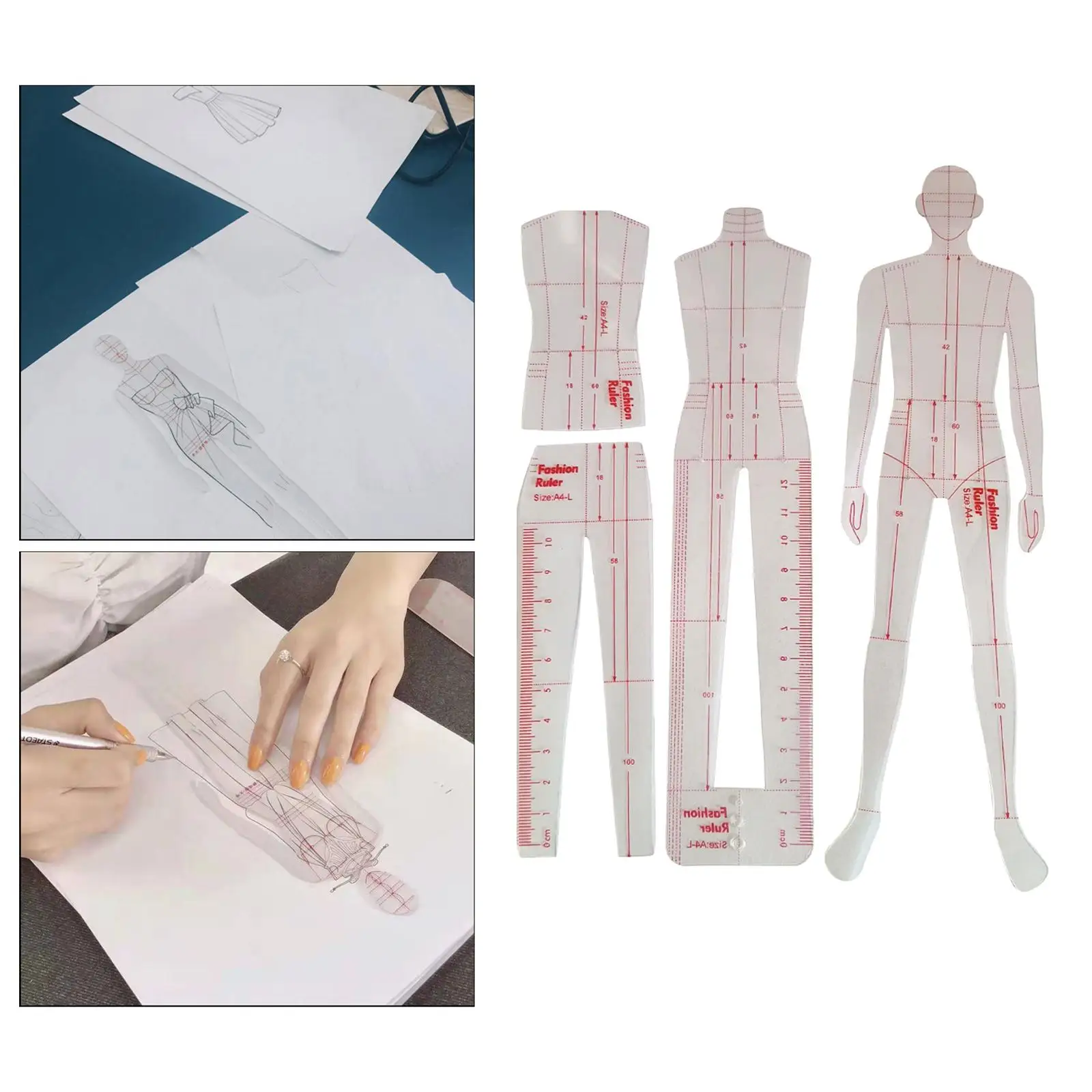 Regla de plantilla para medición de ropa, diseño de ropa, ilustración de moda para fabricantes de patrones, diseñadores de sastres, trajes de