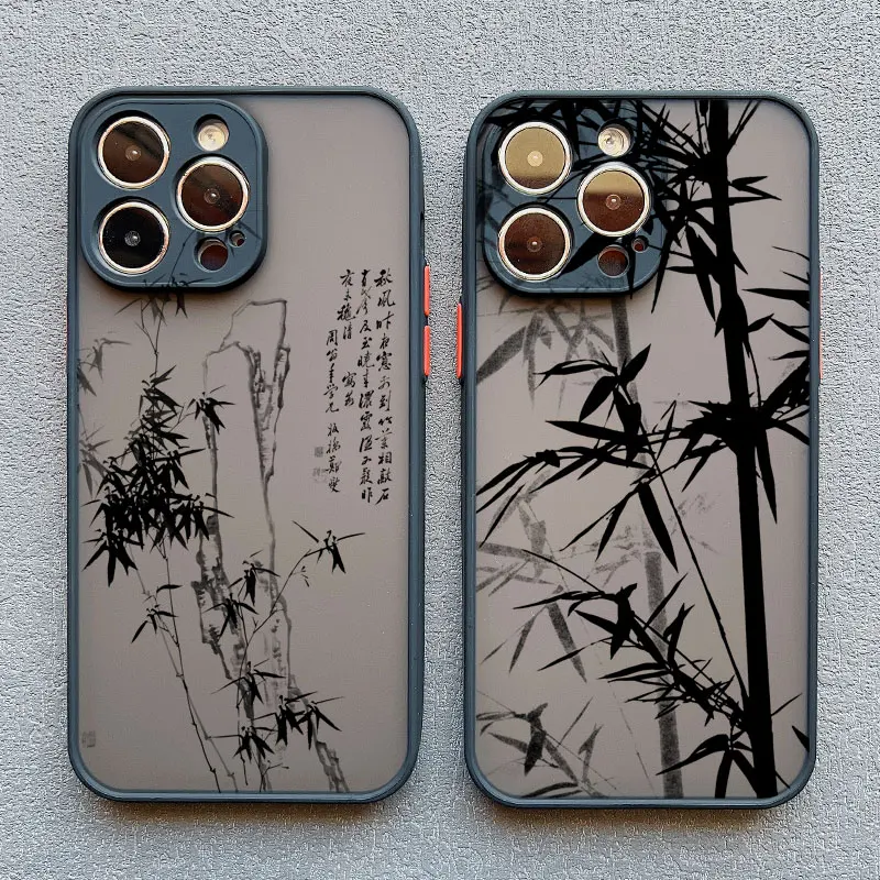 Retro Bamboo Ink Wash Painting Art Phone case For iPhone 15 14 13 12 11 Pro Max XR X XS 7 8Plus Case Cute Chinese Style Cover