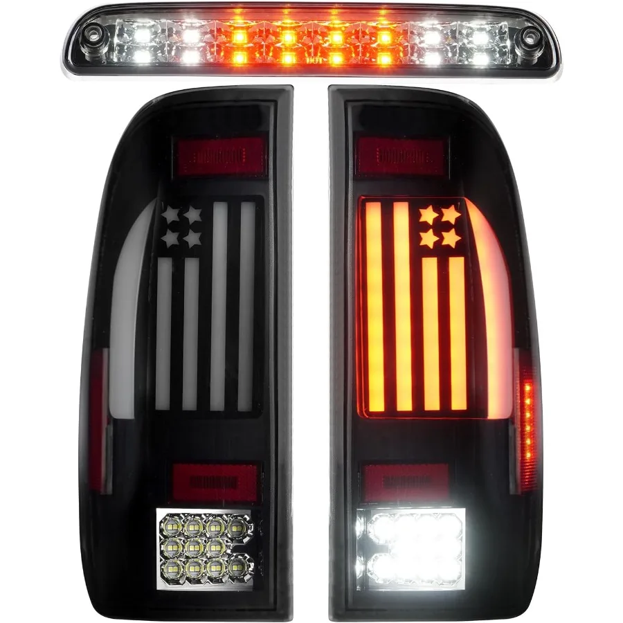 F250 F350 F450 F550 スーパーデューティー 1999-2007用 LEDテールライト（第3ブレーキライトキット付き）リアテールライトとハイマウントストップランプを含む