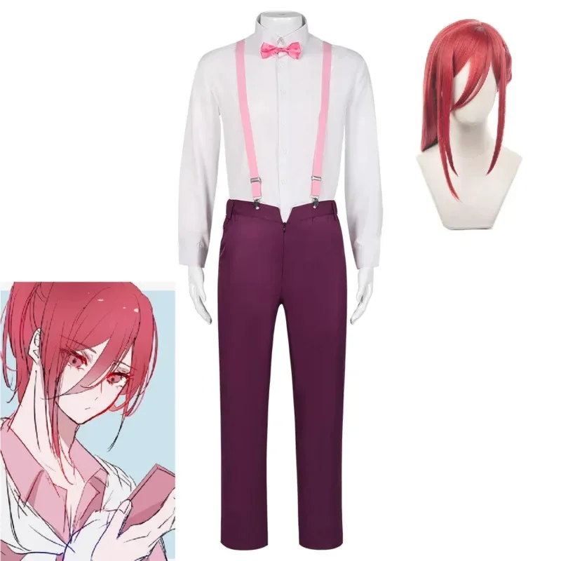 

Anime BLUE LOCK Chigiri Hyoma Cosplay Costume Halloween Role Play Uniform Men Red Casual Wear Suspender Trousers Wig Full Suit