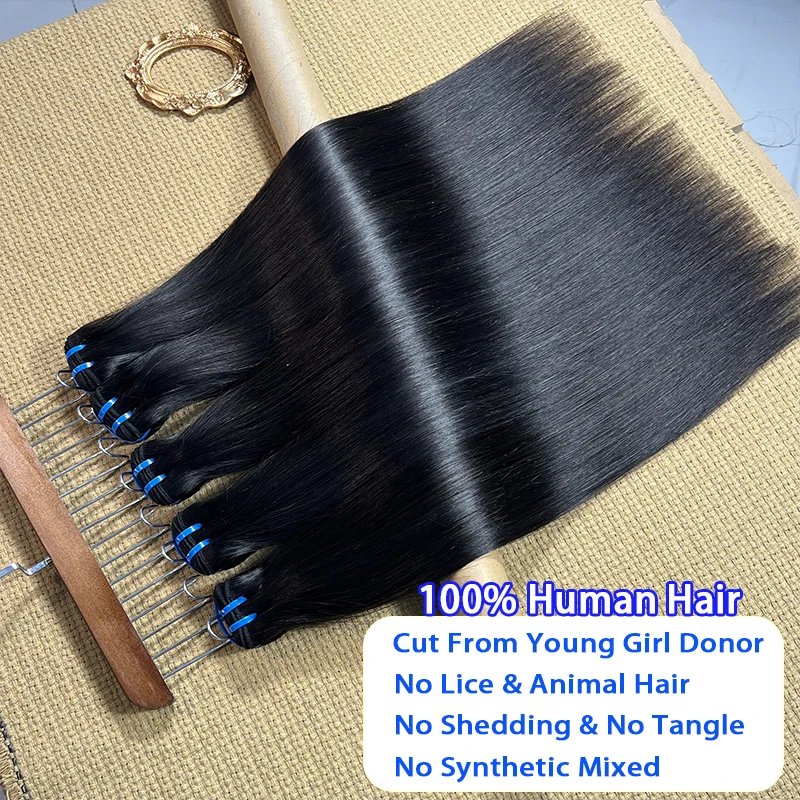 18A 생처녀 스트레이트 번들 인간의 머리카락 베트남 번들 처리되지 않은 헤어 익스텐션 천연 블랙 생머리 번들 전체