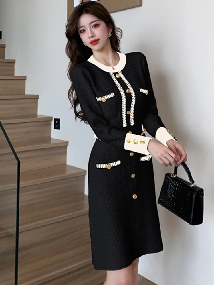 New Fashion Autumn Winter Formal Knitted Short Dress Women Ladies Clothing Sweater Chic O-Neck Slim Mini Mujer Stretchy Vestidos