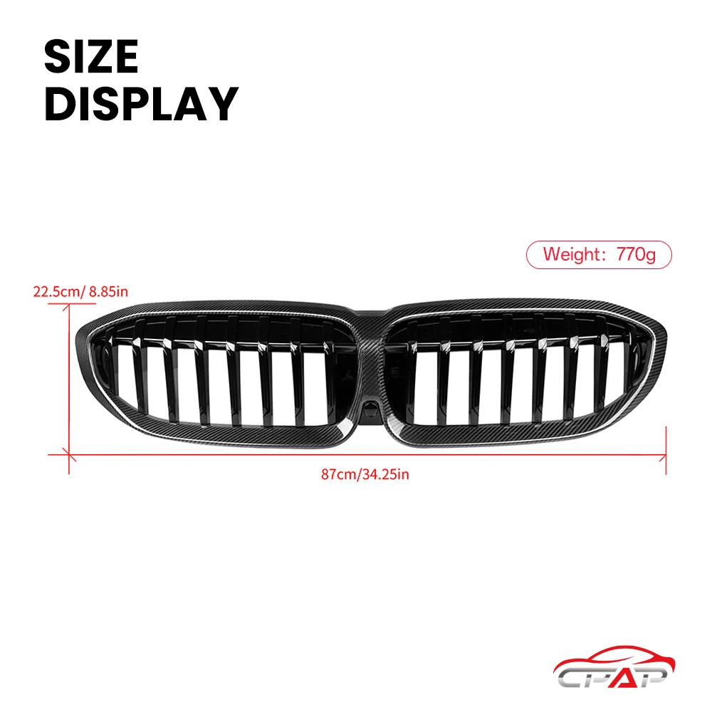 Real Dry Carbon Fiber Front Bumper Kidney Grille For BMW 3 Series G20 G21 G28 2012-2022 Pre-LCI Front Grills Replacement Part