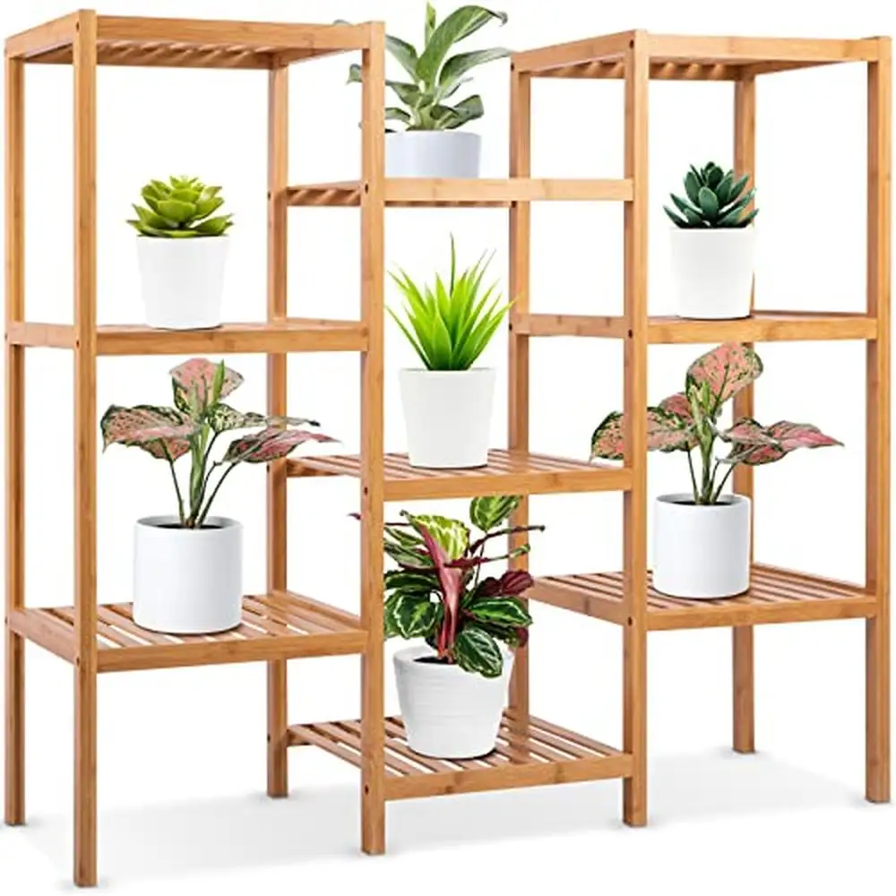 9 Tier Bamboo Plant Stand Storage Rack Multiple Potted Plants Indoor Outdoor Corner Shelf Organizer Accessories Ideal Home Decor