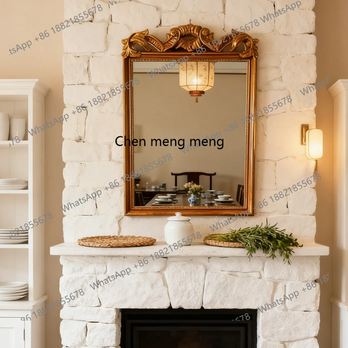 

French living room entrance decorative mirror retro makeup mirror washstand carved bathroom mirror