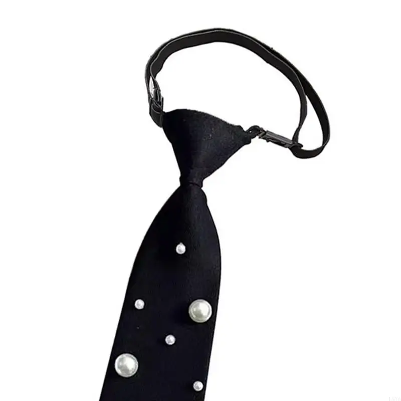 ربطة عنق L5YA أنيقة مربوطة مسبقًا مع لؤلؤ مزين بنسيج بوليستر للنساء، لا حاجة إلى عقد ربطة عنق لملابس رسمية أو غير رسمية