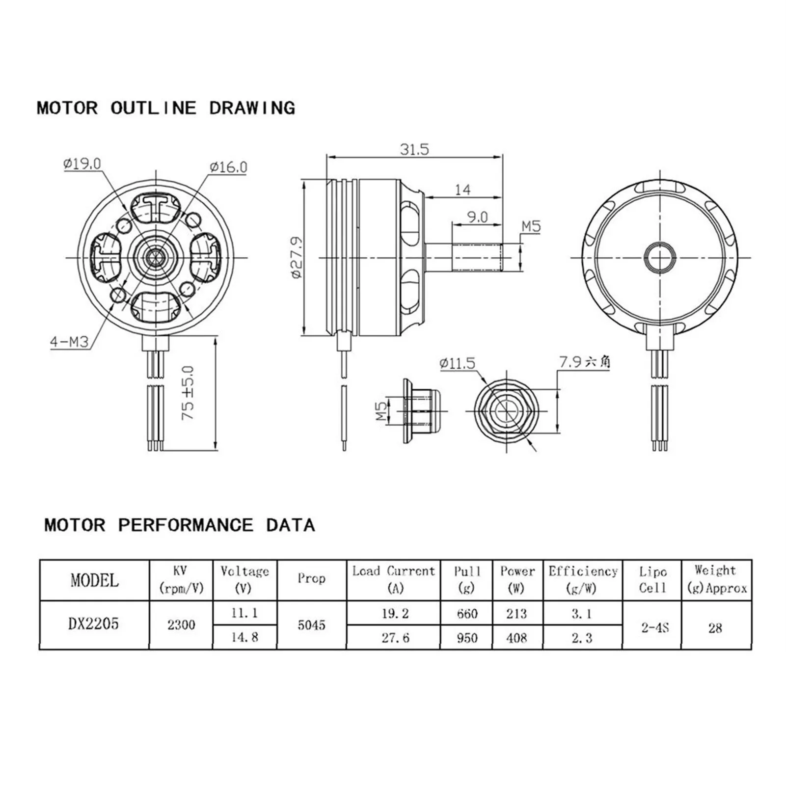 2 pezzi DX2205 2205 2300KV 2-4S CW CCW motore brushless per QAV250 X220 280 RC Drone accessori
