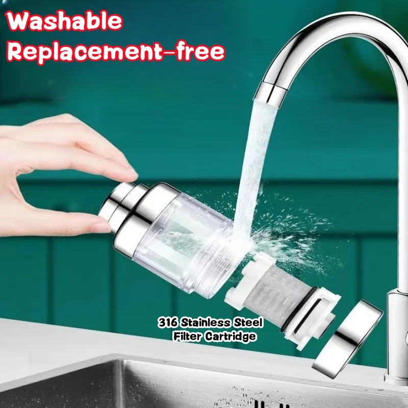 3 Modes Faucet Filter Stainless Steel Filter Cartridge Tap Water Purifier Kitchen Faucet Extender Anti-Splash Blistering Spout