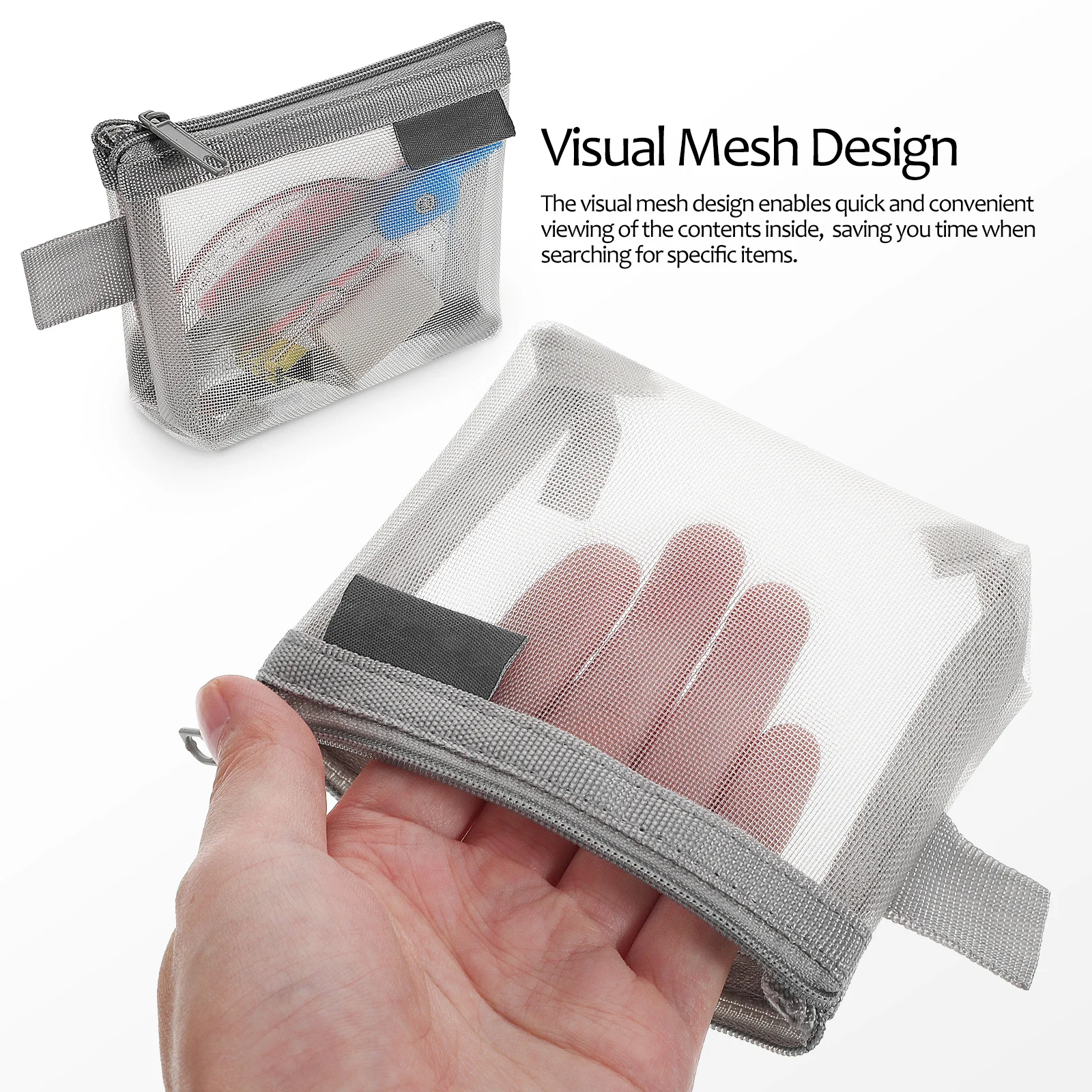 

3pcs Mini Purse Lightweight Black White Gray Travel Toiletry Bag Secure Zipper Storage ganizer Makeup Bag