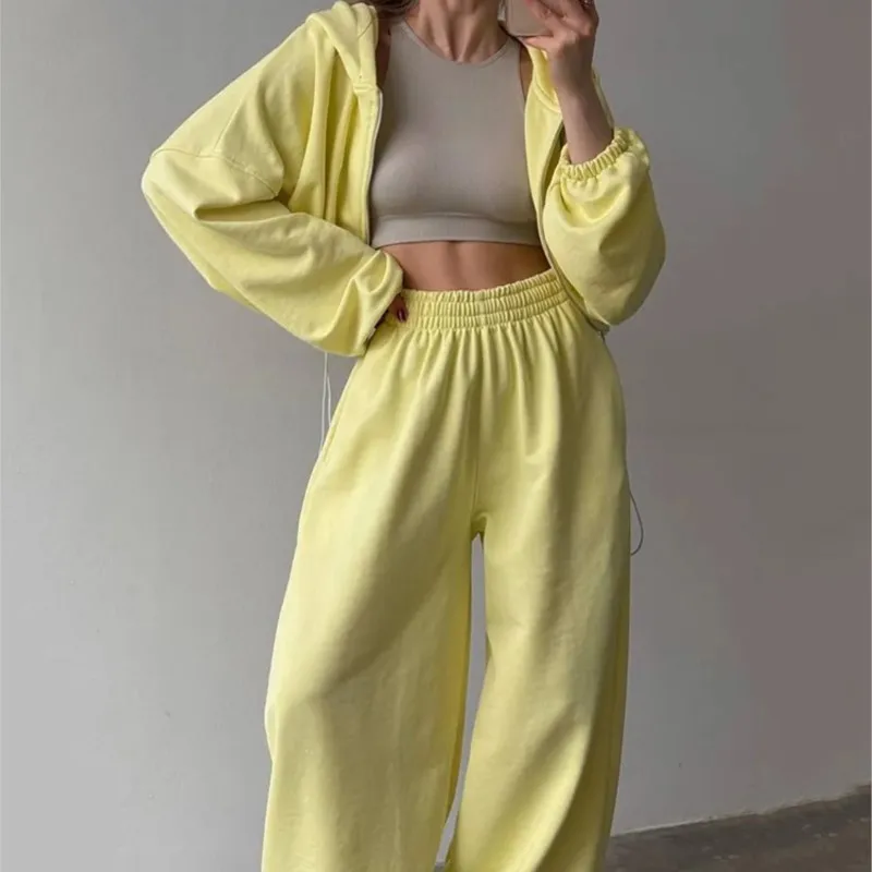 

Solid Color Tie-Waist Hooded Sweatshirt Elastic Waist Joggers Two-Piece Set Cozy Fit for Casual & Streetwear 2025 Spring New
