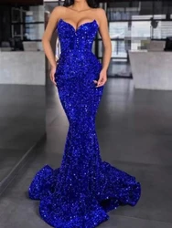 Customized Elegant Trumpet Slim Prom Dresses Sequined Sexy Strapless Party Wedding Dress Design Tempermanet Evening Robe Vestido