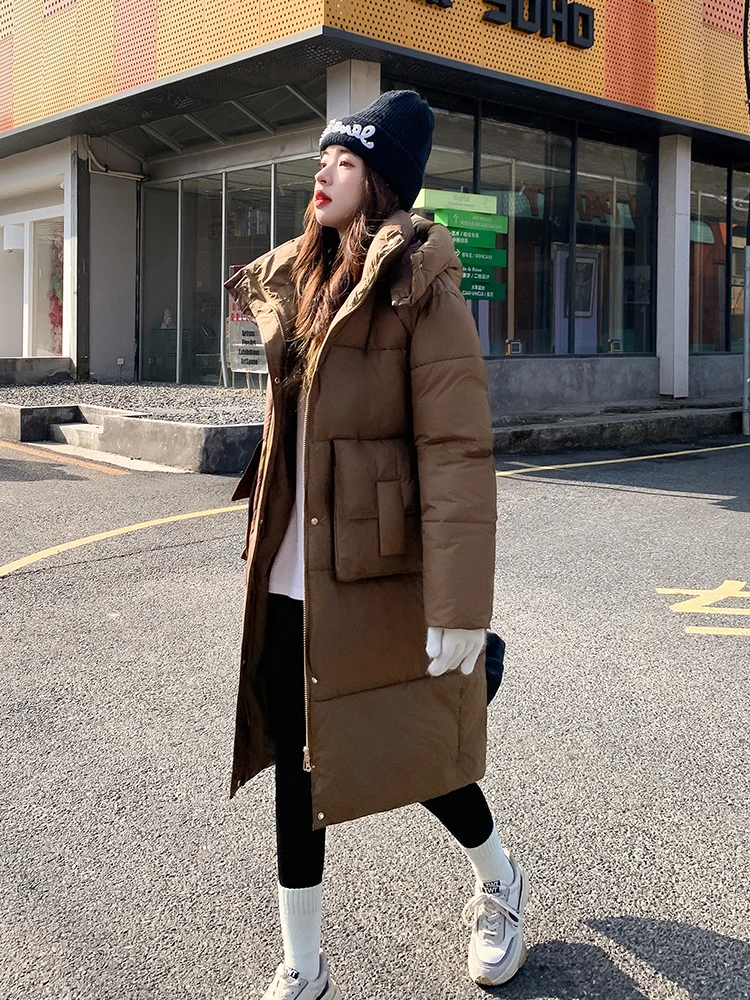 

Women's Winter Thiened down Cotton Jaet Windproof Warm Long Coat Korean Sle Loose Fit Faionable Cold-proof Outerwear