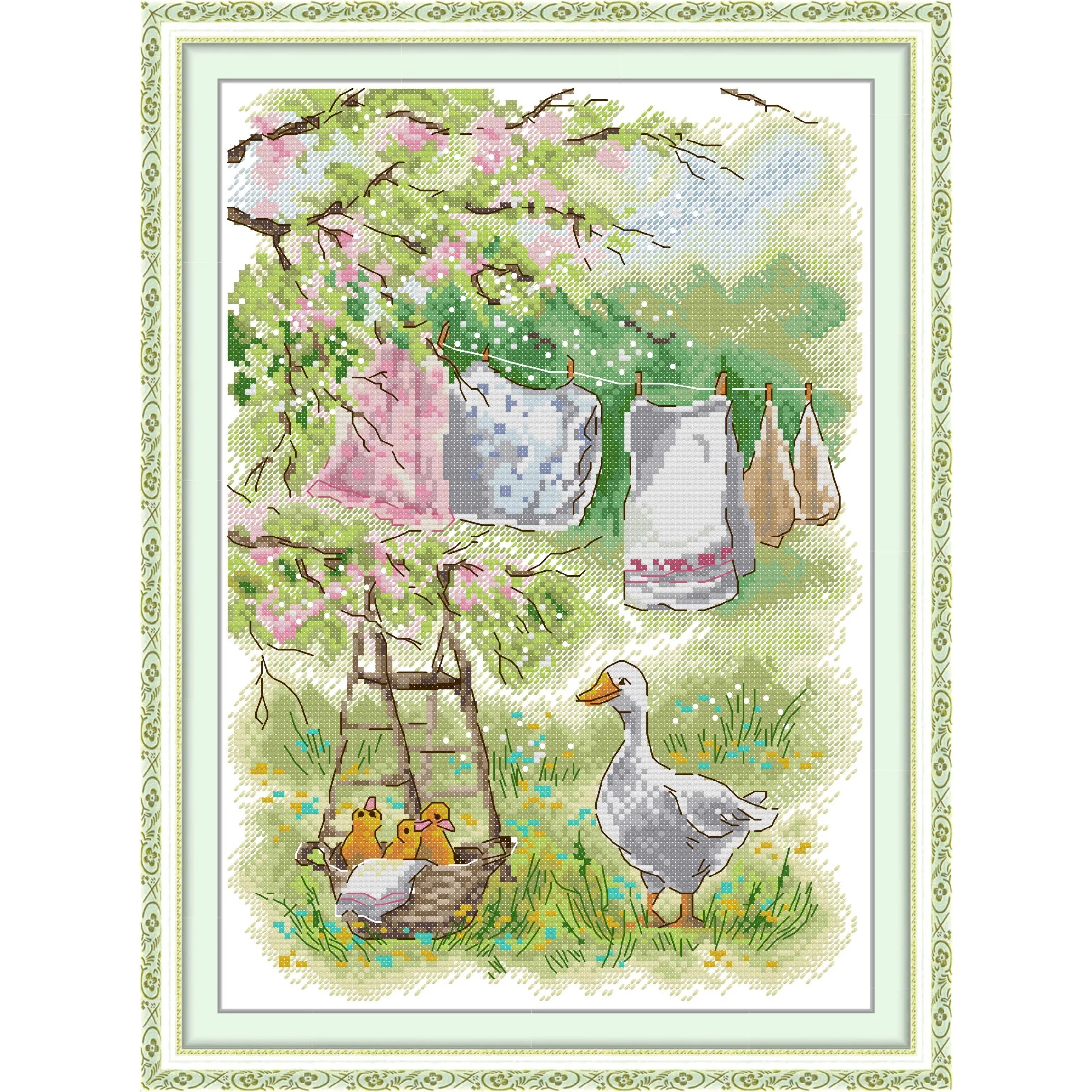 

Soulgift News Pre-Printed Cross Stitch Kit, Stamped Aida Fabric with DMC Threads,Easy to Follow - The breath of spring