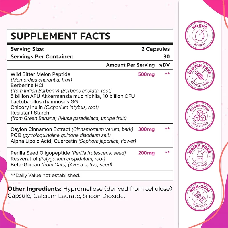 GLP-1 Probiotics، يحتوي على بروبيوتيك Akmansia، GLP1 طبيعي للمناعة والهضم والأمعاء -60 كبسولة