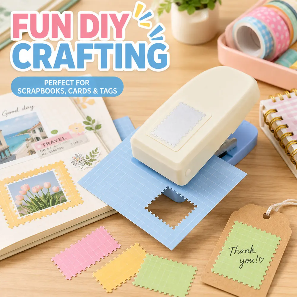 1.2 x 1.6in (3 x 4cm) Rectangle Postage Stamp Craft Punch, Lever Paper Cutter for Scrapbooking, Card Making and DIY Crafts