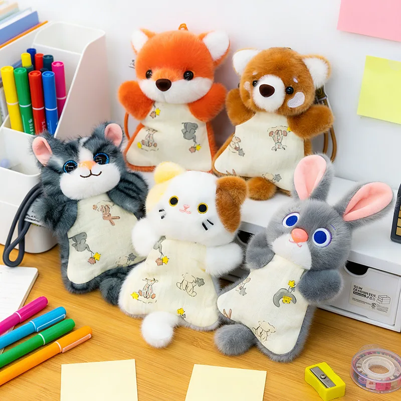 Kawaii Cute Mini Animal Plush Bag Charm  Stuffed Toy Stress Relief Backpack Pendant Fox Cat Rabbit Keychain Girls Birthday Gift