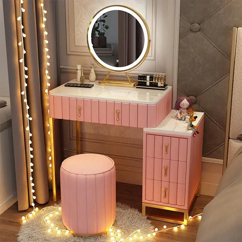 

Small Vanity Table Dressing Table Light Luxury Vanity Desk with Light Mirror Nordic Dressers for Bedroom Dresser Storage Cabinet