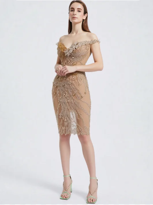 

Brand new pre-sale customized model cocktail dress Beautiful Quality Perfect Material Sexy Lady Diamond Bodice Applique YS016