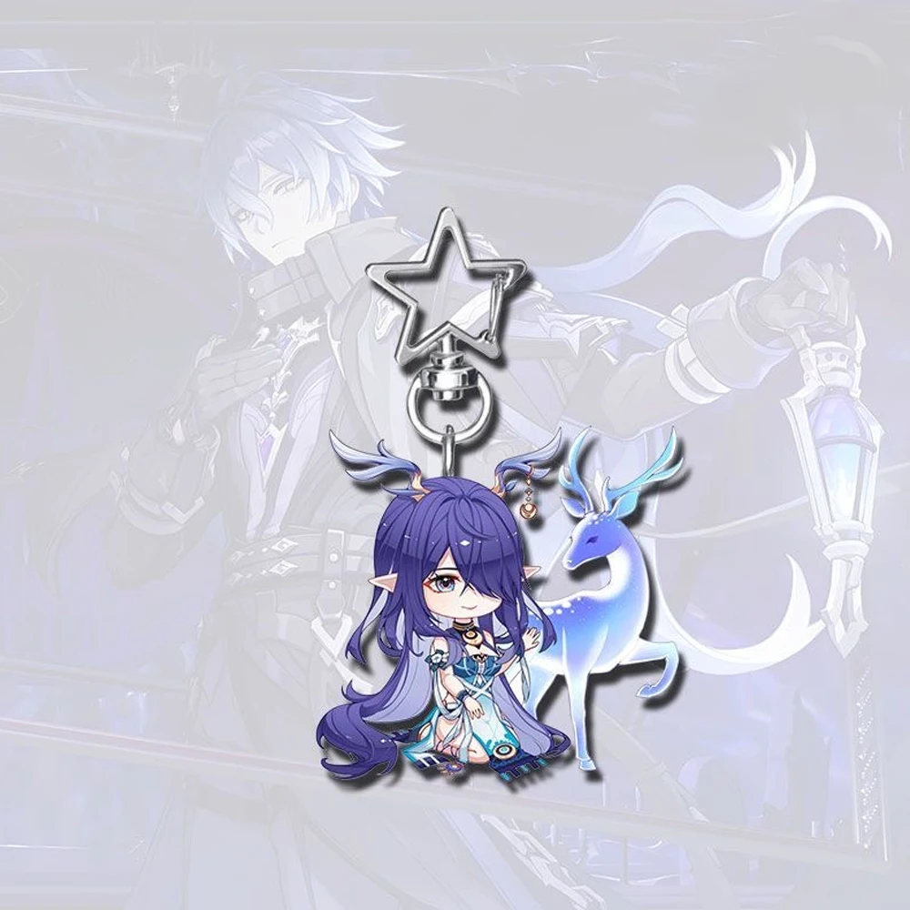 Game Genshin Impact Durin Flins Lauma Skirk Cosplay Key Chain Acrylic Keychain Backpack Decoration Metal Star Keyring Prop image 4