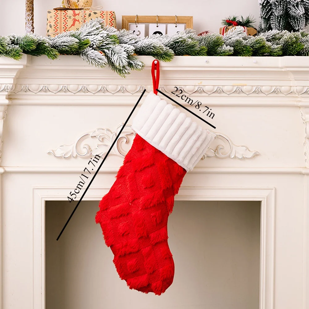 Plush Christmas Stocking With Striped Cuff Candy Gift Bag Xmas Tree Hanging Christmas Socks Party Favor For Kids Gift