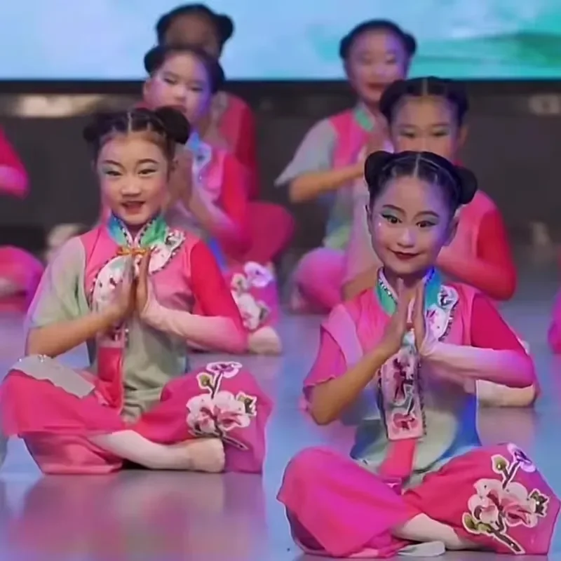 Kinder klassisches Tanz kostüm Jasmin Yangko Tanz Schmetterling chinesischen Fan Regenschirm Tanz fließendes Kostüm Mädchen