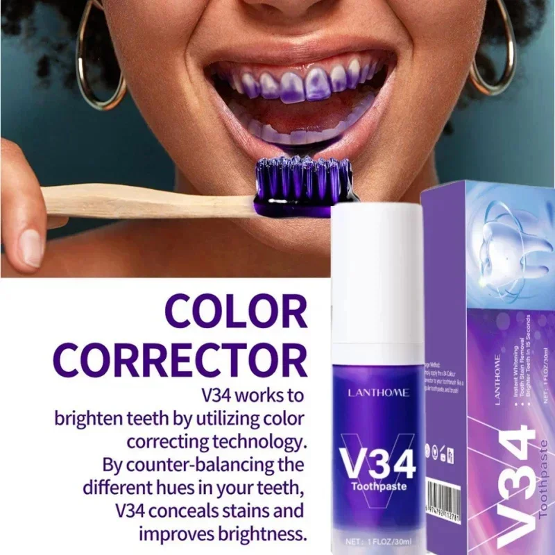 V34 Purple Teeth Whitening Gel Pen Color Corrector Toothpaste Plaque Stains Remover Oral Hygiene Cleaning Dental Tool Tooth Care