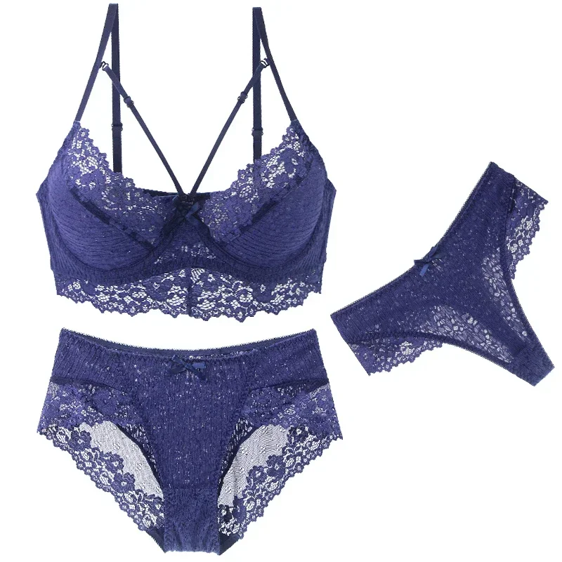 

2022 New Sexy Lace BCD Cup Bras Set For Women Ultra Thin Thick Transparent Flower Underwear Back Closure Female Lingerie