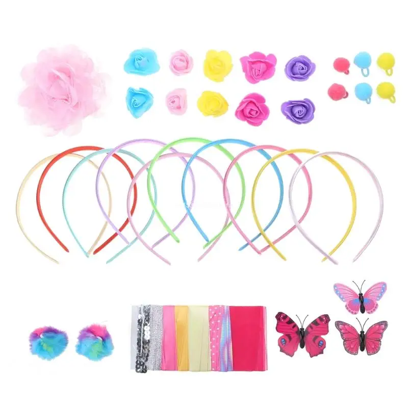 DIY Headbands DIY Craft for Girls, Various Styles, Add a Touch of Fashion Butterfly Flower Colourful Pompoms Craft Set Dropship