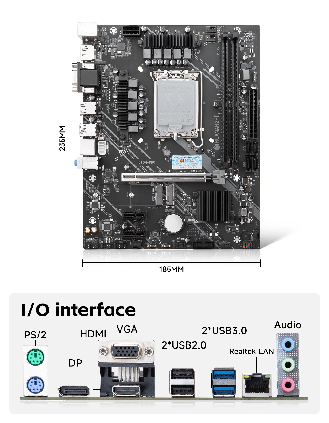 HUANANZHI H610M PRO M-ATX DDR4 Motherboard Support 12 13 Gen H610 Intel LGA 1700 CPU 12100F 12400F 12490F 12600F 12700F 13600F - view 4
