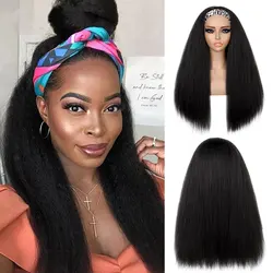 Synthetic Yaki Straight Hair Headband Wig Kinky Straight Headband Wigs for Women Long Machine Made None Lace Front Wig