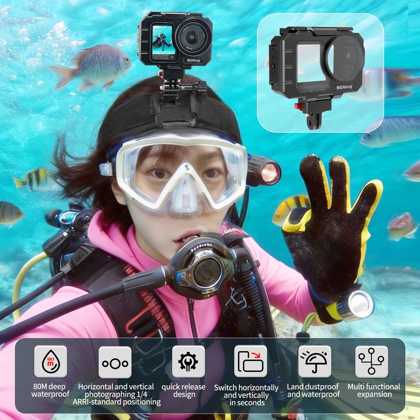 Wasserdichtes Gehäuse Tauchgehäuse für DJI OSMO Action 5Pro 4 3 Schnellmontage Stativhalterung Unterwasser-Schutzrahmen Metallgehäuse – Detail 2
