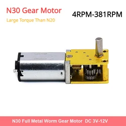 Mini N20 N30 Full Metal Gearbox Worm Gear Motor DC 3V 6V 12V Slow Speed High Torque Reduction Engine DIY Robot Car Eleltric Lock