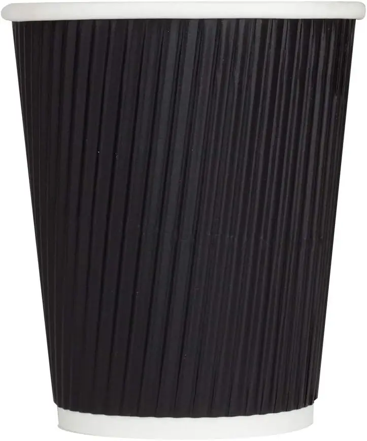 

8 oz Ripple Insulated Coffee Cup [500 Count] Black Disposable Paper Hot Cup, Sturdy and Leak Proof, 80mm, No Lids