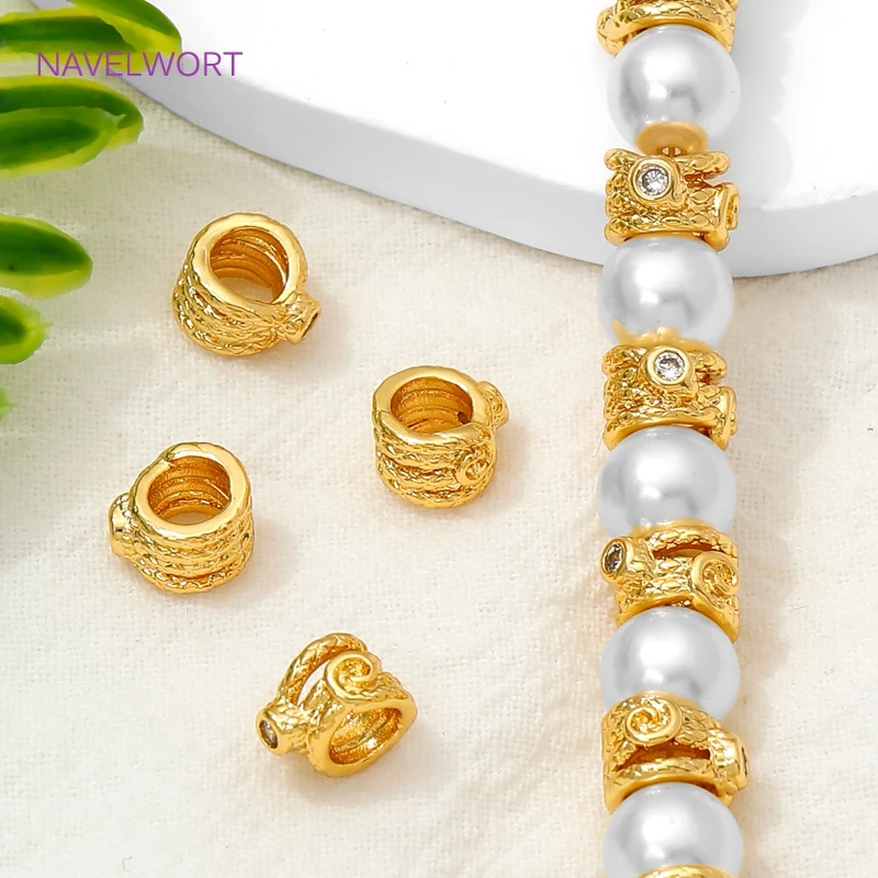 18K 금도금 황동 지르콘 스페이서 비즈, 쥬얼리 제작용, 비즈 분리기, 장식용 비즈, DIY 팔찌 액세서리