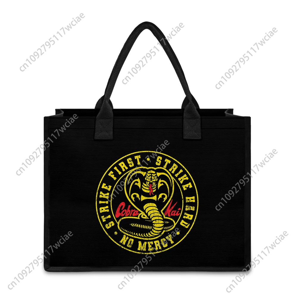 

Cobra Kai No Mercy Snake Custom Handbag Womens Canvas Bag Personalized Tote Bag Shoulder Bag Travel Party Beach Gift