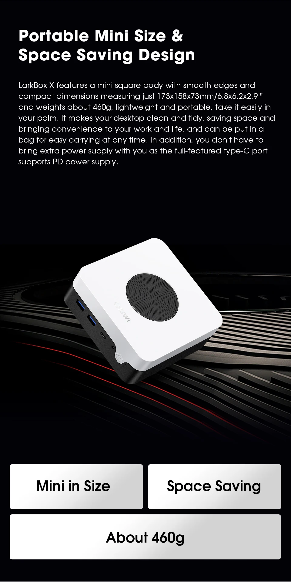 CHUWI LarkBox X Mini PC 8GB RAM 256GB SSD Intel i3-1220P UHD Graphics for 12th Gen Intel Processors WiFi 6 Desktop Computer